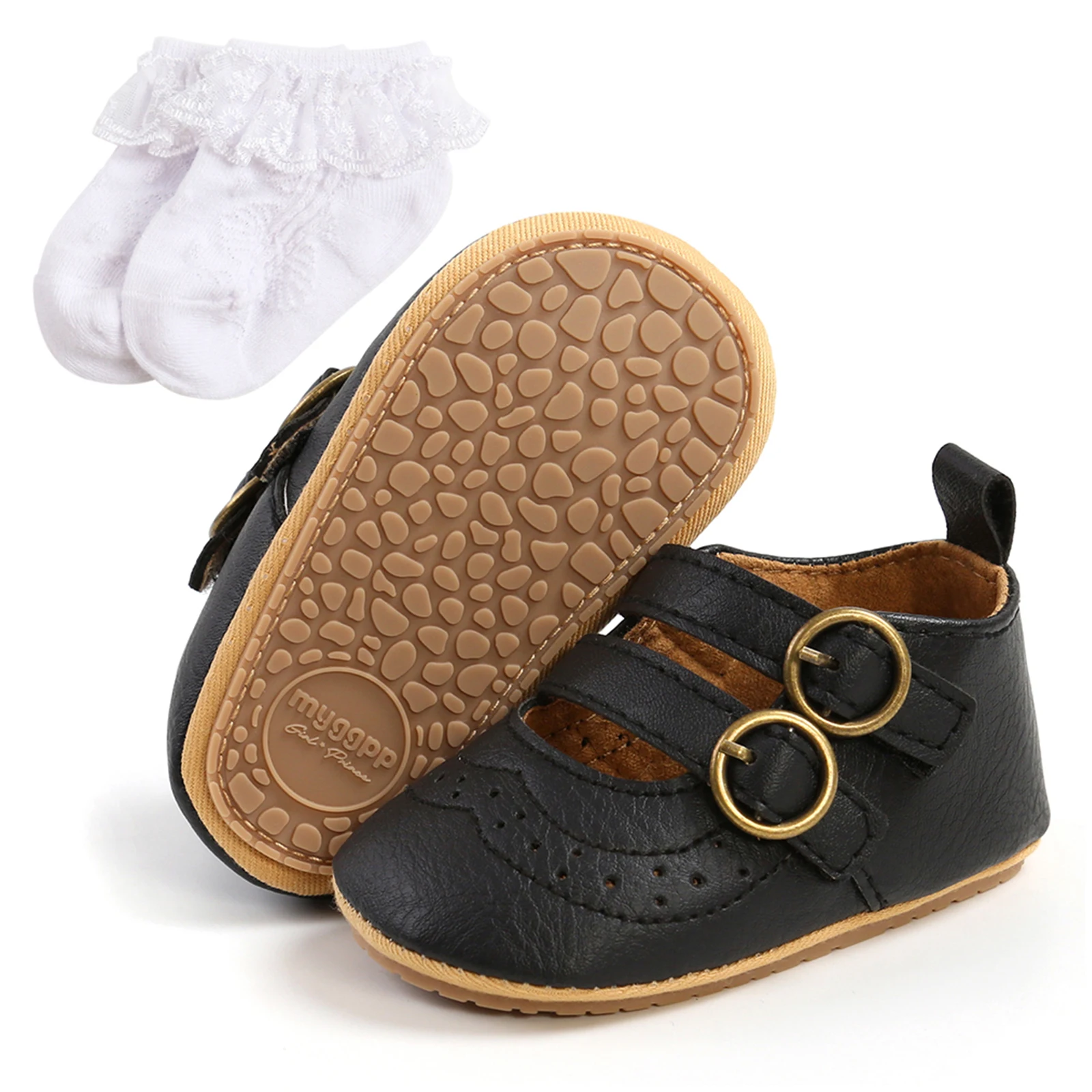 Citgeett Infant Baby Girls Boys Non-Slip PU First Walking Shoes Strap Soft Sole Solid Infant Slip-on Sock Shoes