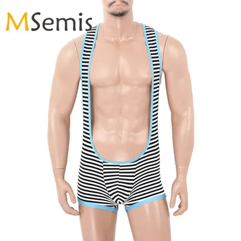 

Swimwear Mens Singlet Broat Mankini Swimsuit Striped Wrestling Boxer Shorts Swimming Suit Bulge Pouch Shorts Beach Bathing Suit