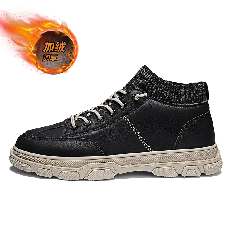 Black with fur Модные мужские Ботинки martin; Мужская обувь; повседневная обувь; Bottes Pour Hommes; Мужская нескользящая обувь; мужские кроссовки; уличные рабочие ботинки; прогулочные ботинки - Цвет: Black with fur