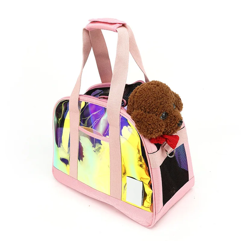 

Pet Bag Small Dog Teddy Out Portable Foldable Single Shoulder Bag Colorful Heat Insulation PVC Material Cat Outdoor Pet Supplies