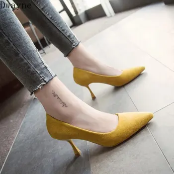 

2019 new pointed sexy trend high heels comfortable nude suede stiletto shoes black fashion wild work shoes