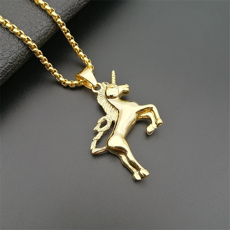 

Vintage Unicorn Horse Pendant Necklace For Ladies Steampunk Stainless Steel Chain Necklace Women Collier Wholesale Jewelry Gift