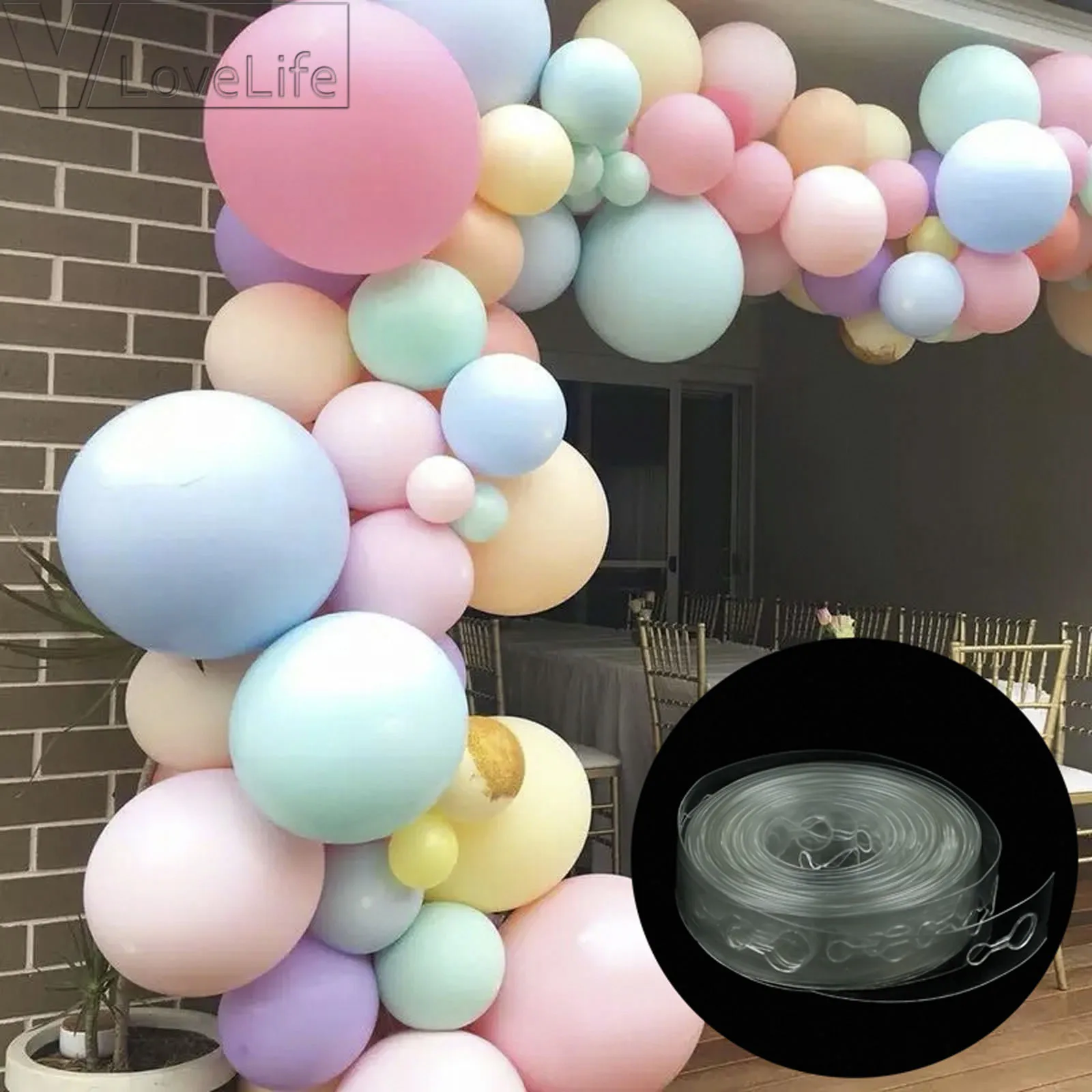 

5m Balloon Chain Tape Arch Connect Strip Balloon Link for Wedding Birthday Party Decor Clip & Glue Point