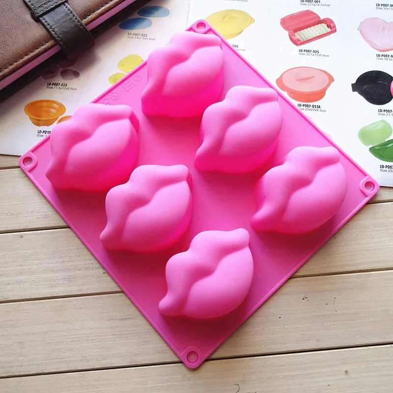 6 Cavity Soap Mold Sexy Lips Silicone Molds for Wedding Party Supplies Making Cake Soap Chocolate Candy Cupcake Candle Bath Bomb