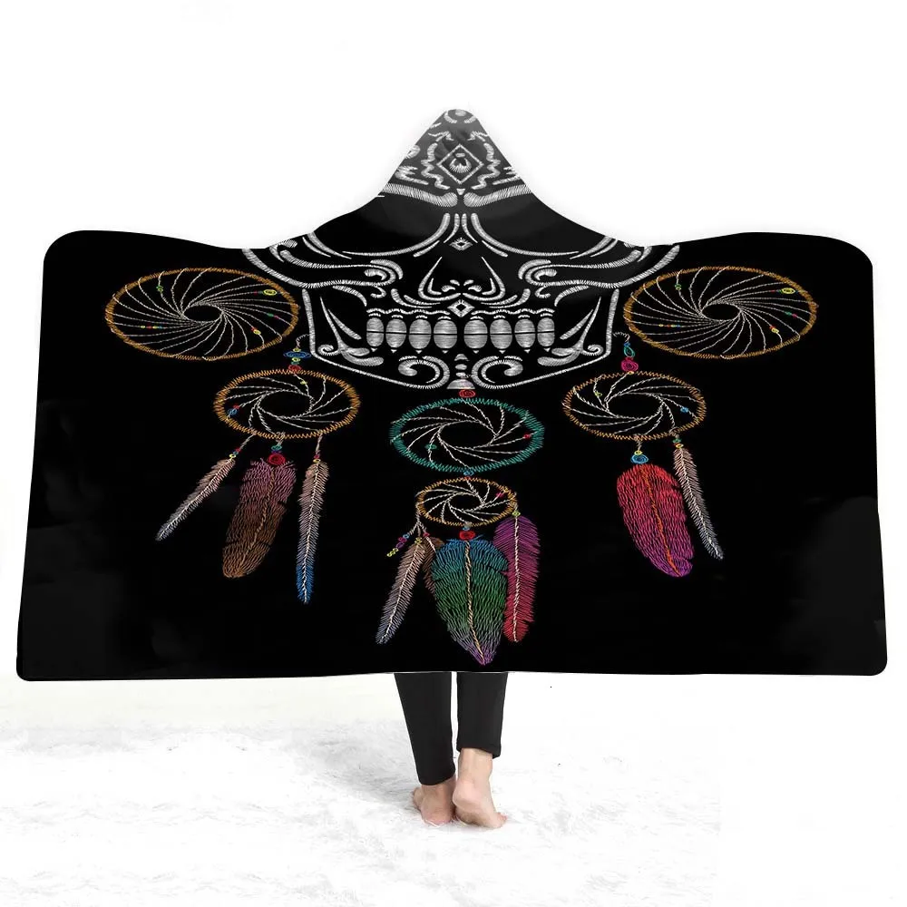 

Skull Series Hooded Blanket Hippie 3D Printed Plush For Adults Childs Sherpa Fleece Hoodie Blanket Warm Throw Blanket Manta