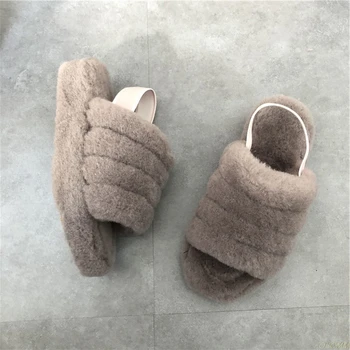 

2020 Summer Autumn Women Sandals With Fur of Sheep Comfortable Slippers Wool Sandals Women plataformas mujer sandalias