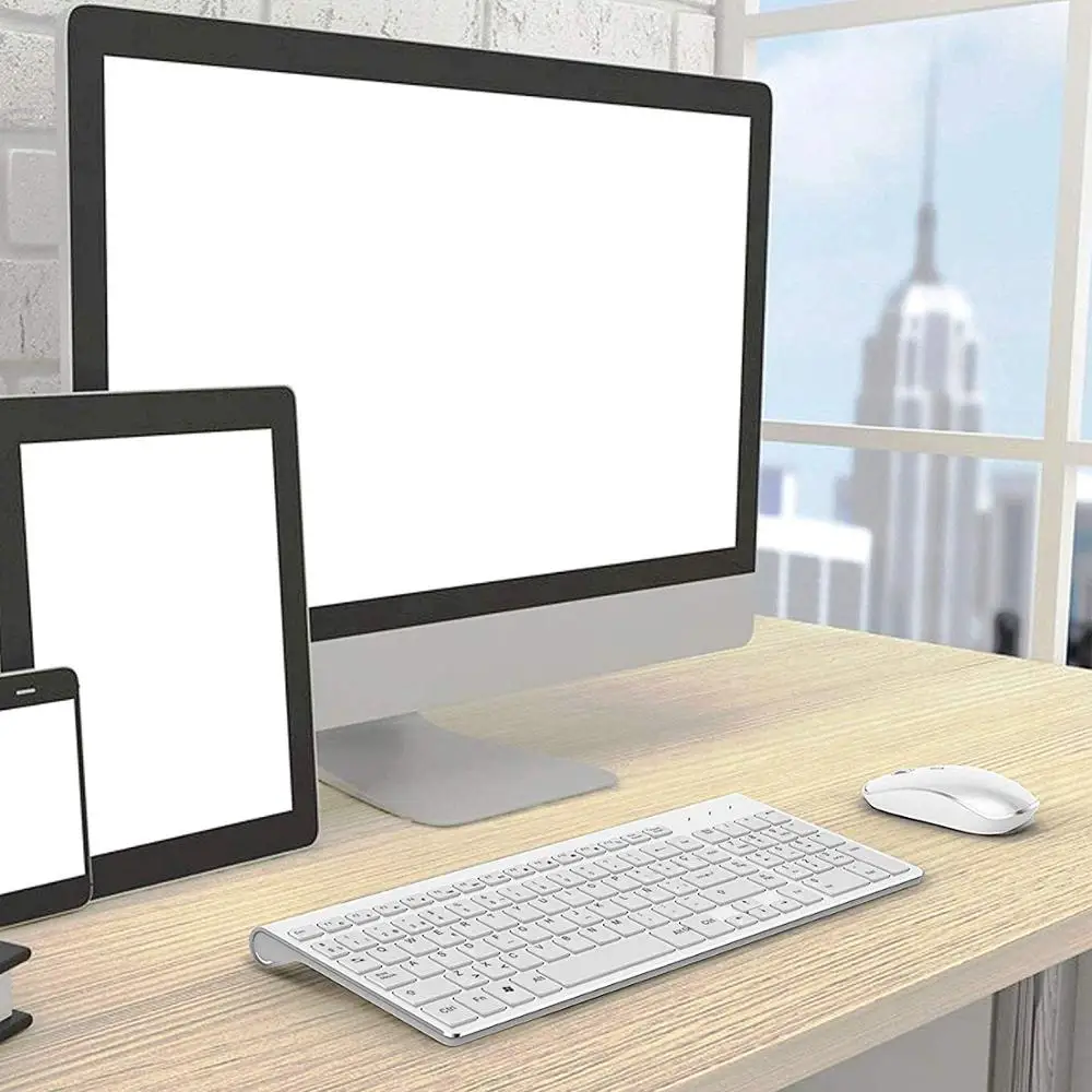 Teclado y ratón inalámbricos versión rusa, 2,4g, ergonomía, tamaño completo portátil, interfaz USB, blanco plateado de moda de alta gama - Imagen 6