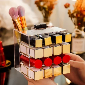 

18 Grid Makeup Organizer Lipstick Storage Box Makeup Brush Holder Transparent Plastic Box Acrylic Lipstick Vertical Display