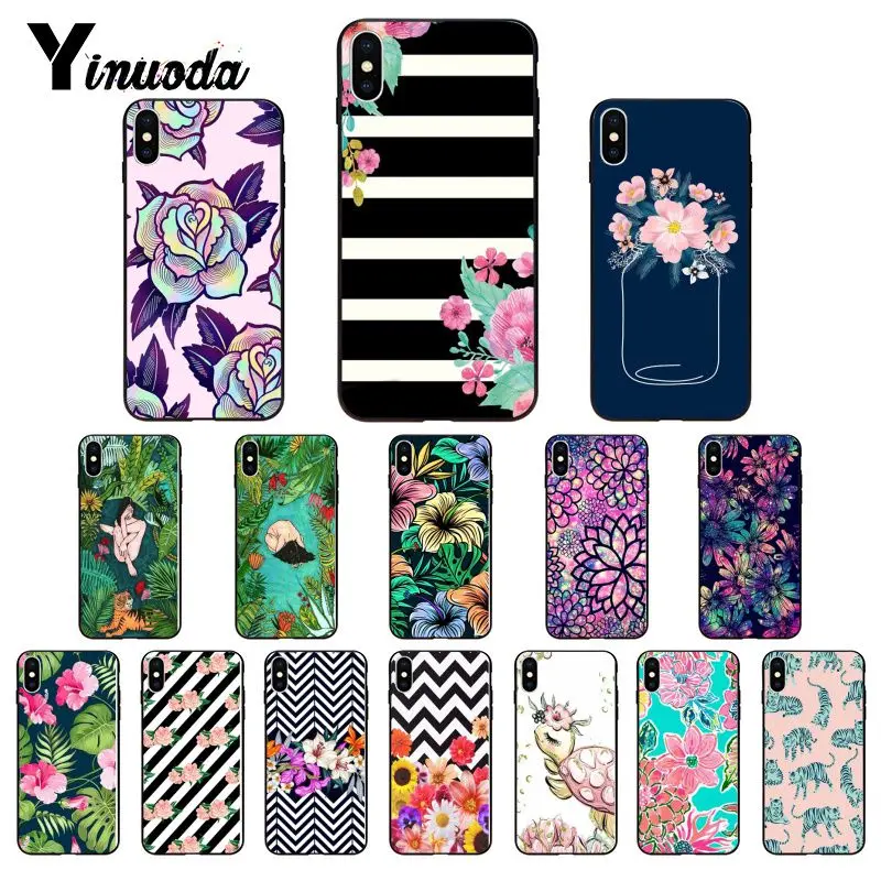 Yinuoda черно-белые полосы цветок модный цвет Coque Оболочка Чехол для телефона iPhone 8 7 6