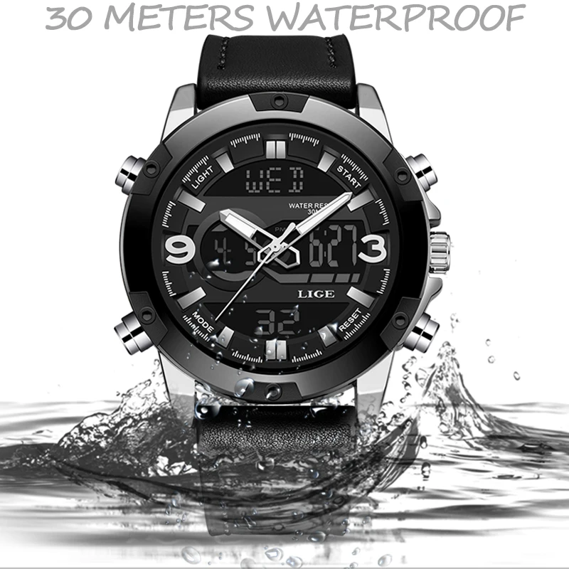 Horloges Mannen LIGE, новинка, модные мужские светодиодный спортивные кварцевые часы, мужские многофункциональные водонепроницаемые светящиеся наручные часы с датой, мужские часы