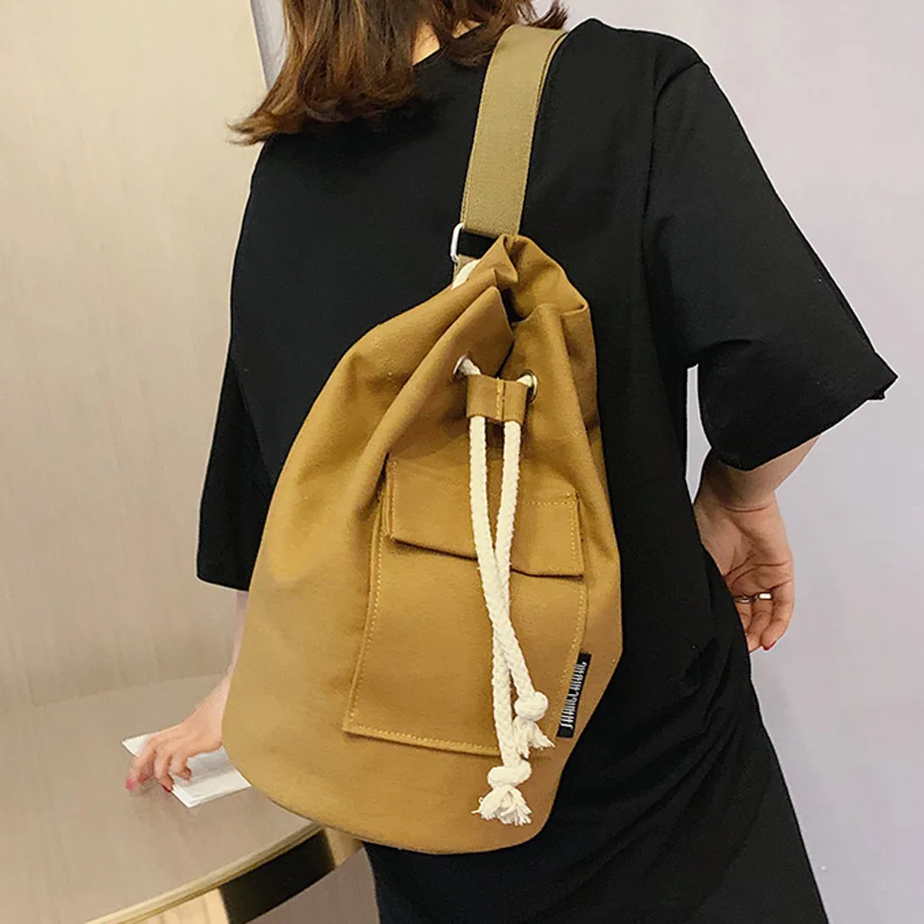 

women men backpack Canvas Drawstring Bag Shoulder Bag Large-Capacity Storage street modis Simple Solid Color travel Bags 2019