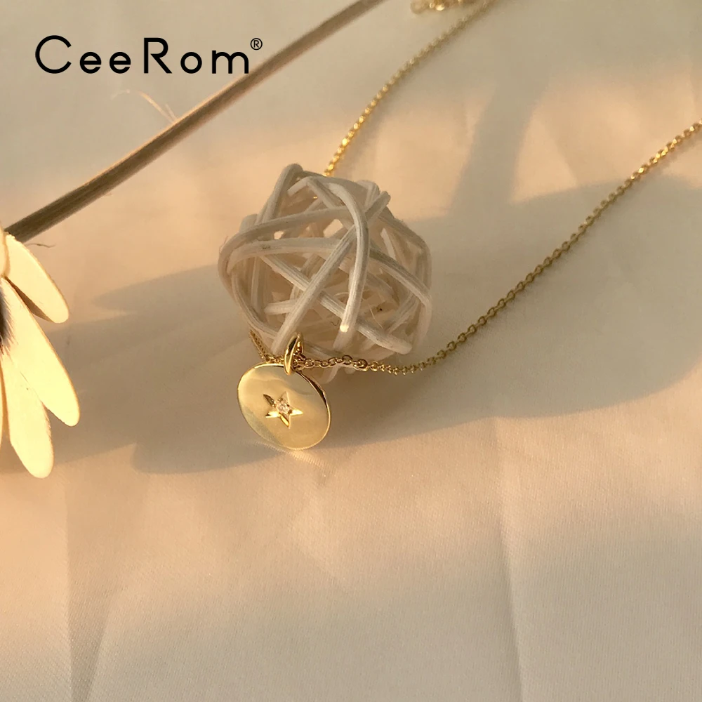 CeeRom солнце/луна кулон чокер циркон ожерелье для женщин золотой цвет нержавеющая сталь 16 дюймов длинная цепочка ожерелье s ювелирные изделия