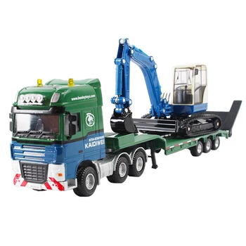 

2-In-1 1:50 24 X 5 X 10cm Flatbed Trailer With Excavator Alloy Engineering Vehicle Model Building Kits Boys Gift For Over 8