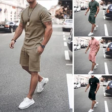 2021 Summer New Men Casual Exercise Sets Short Sleeve T Shirt +Shorts Solid Male Tracksuit Set Men's Brand Clothing 2 Pieces Set