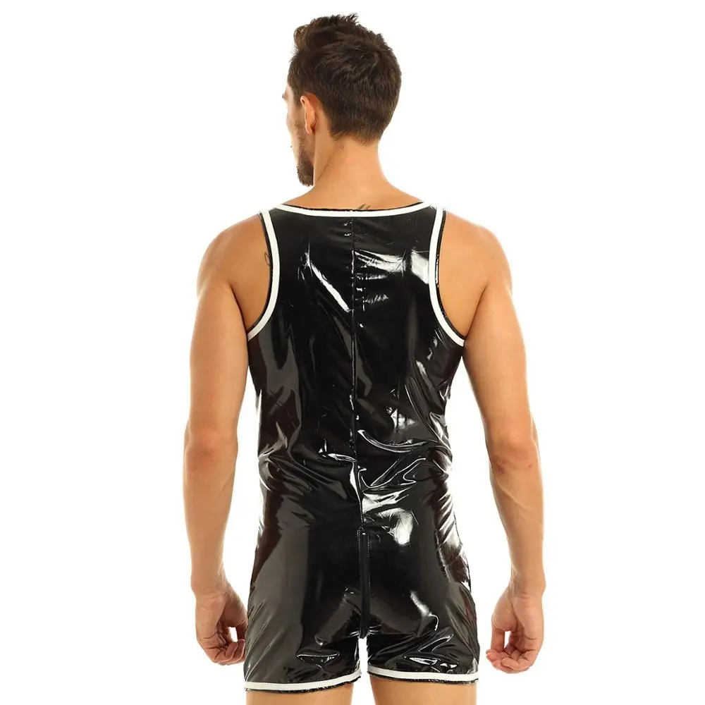 Мужской сексуальный цельный Мокрый Вид лакированная кожа латекс костюм кошки