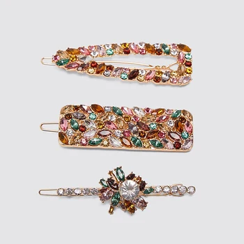 

Dvacaman Colorful Glass Crystal Hairpins Women Hair Jewelry Brand ZA Hair Clips Female Girl Square Hairclip Bridal Long Barrette