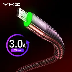 YKZ светодиодный кабель Micro USB для быстрой зарядки, кабель для зарядки, кабель для samsung, huawei, Xiaomi, шнур для мобильного телефона Android