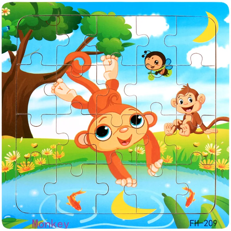 Hot Sale 9/20 Slice Kids Puzzle Toy Animals and Vehicle Wooden Puzzles Jigsaw Baby Educational Learning Toys for Children Gift 12