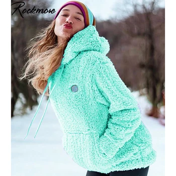 

Rockmore Letter Embroidery Furry Long Hoodies Women Sweatshirt Harajuku Plus Size Autumn Loose Womens Hooded Hoodies Sweat Femme