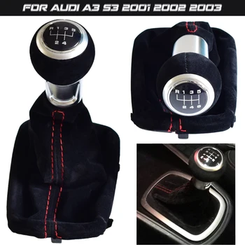 

New Black Red 5/6 Speed Suede Leather Complete Gear Shift Knob boot cover Gaiter For Audi A3 S3 2001 2002 2003 Car Styling