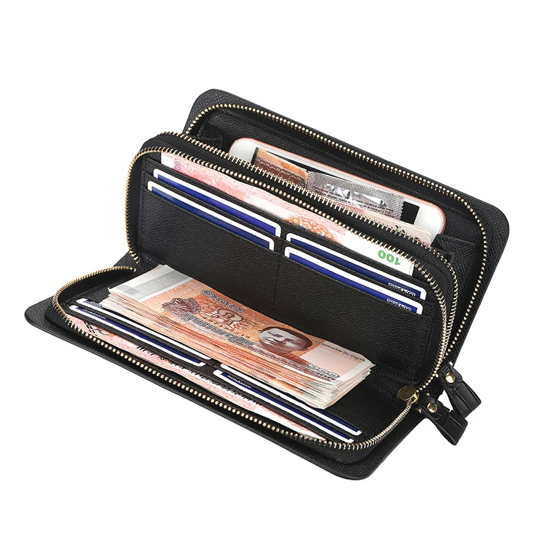 European and American Style Men's Retro wallet long double zipper hand bag mobile phone bag wholesale wallet men's hand bag