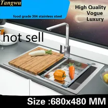 Для мытья квартиры, овощей, высокой емкости, стандарт 304, нержавеющая сталь, кухонная ручная раковина одинарная мойка 68x48 см