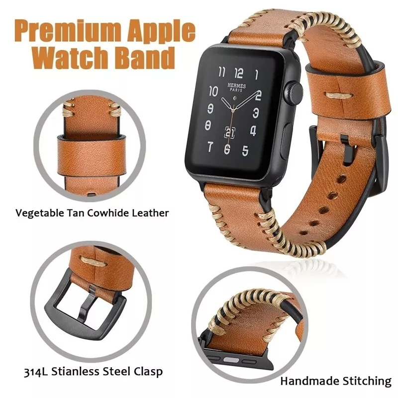 Кожаный ремешок для Apple watch 5, 40 мм, 44 мм, серия 5, 4, 3, 2, 1, 38 мм, 42 мм, черная, коричневая пряжка, ручная работа, уникальный стиль, ремешок для часов