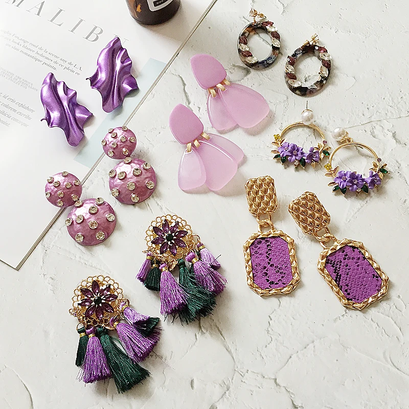 

Bestessy Purple Color Long boucle d'oreille femme 2019 Earrings For Women Party Wedding Party Gifts Drop Dange pendientes mujer