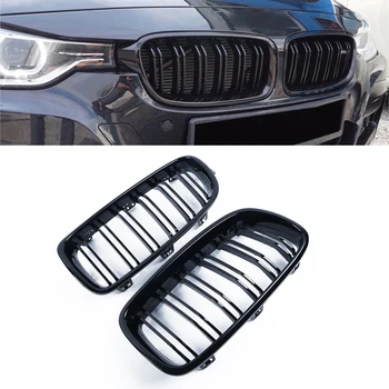 

2pcs Grill Gloss Black Twin Fins Front Kindey Grille Front Surround/Radiator Guardrail For BMW F30 F31 320i 328i 2012-2014