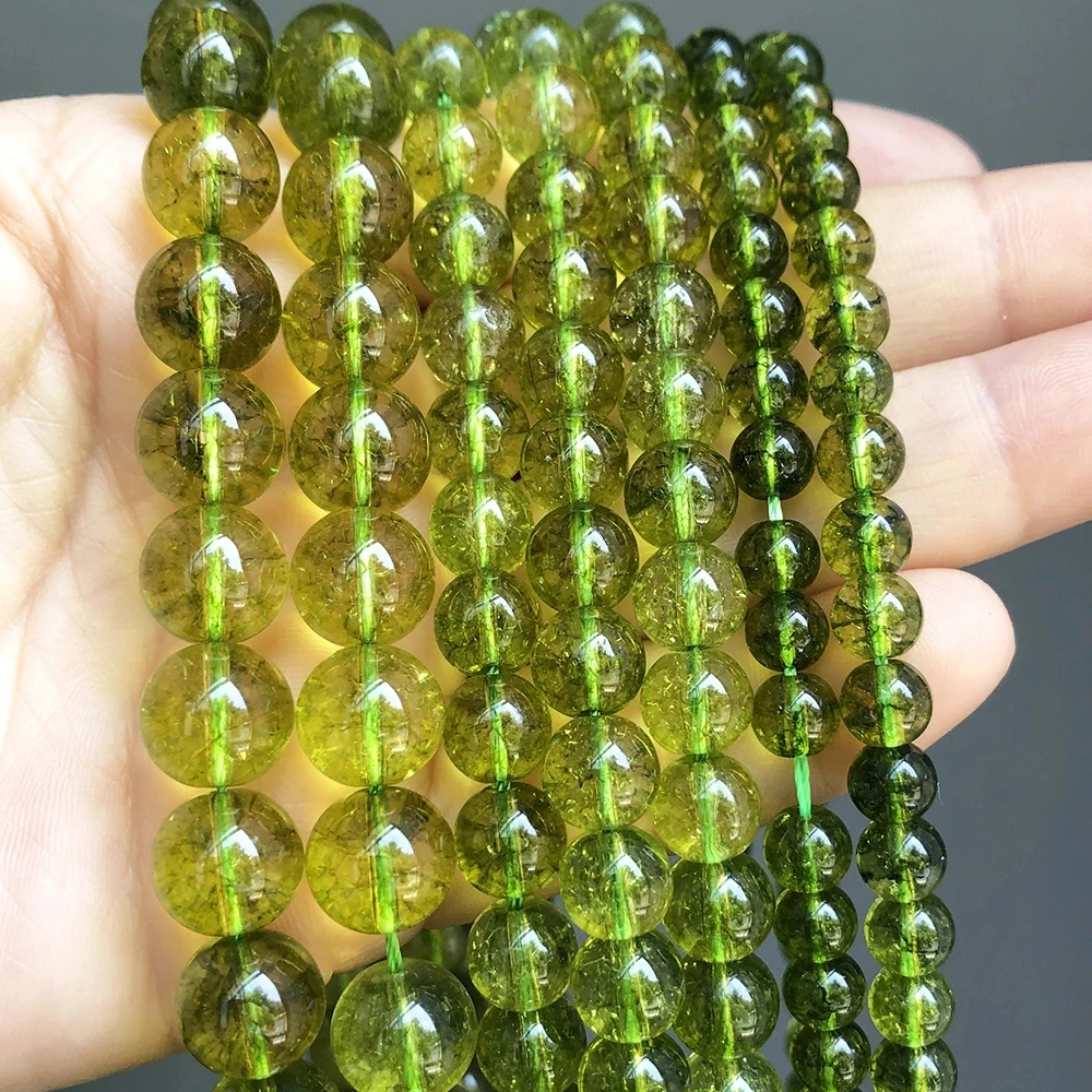 Green Peridot Stone Beads Round Loose Spacer Beads For Jewelry Making Natural Stone Beads Diy Charm Bracelet 15”Strand 6/8/10mm