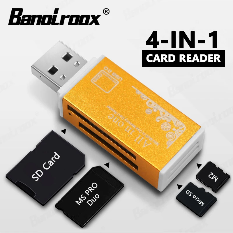 Novo colorido 4 em 1 memória-leitor de cartão para vara de memória pro duo micro sd/t-flash/m2/ms flash usb leitor de cartão de memória sd adaptador