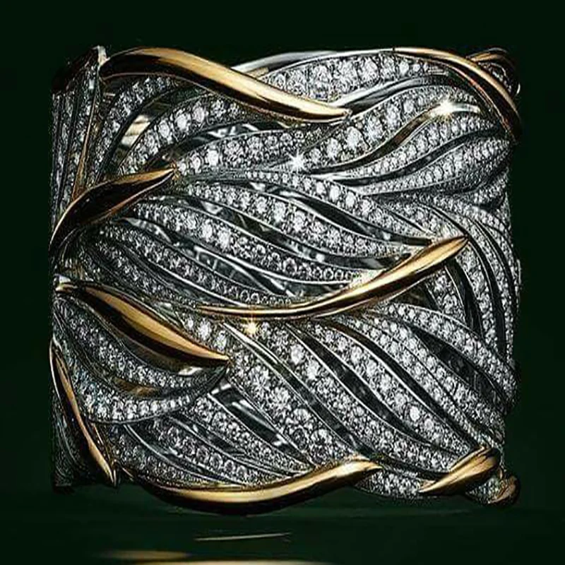

Full Zircon Wrap Multilayer Gold Two-tone 925S Ring Men and Women Multi Stripe Golden Flash Feather Ring Luxury diamond ring
