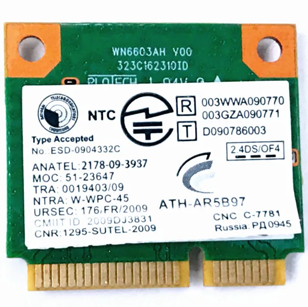 Atheros AR5B97 802.11b/g/n PCI-E сеть полуразмеров AR9287 300 Мбит/с беспроводной Wi-Fi Mini PCIe Wlan карта