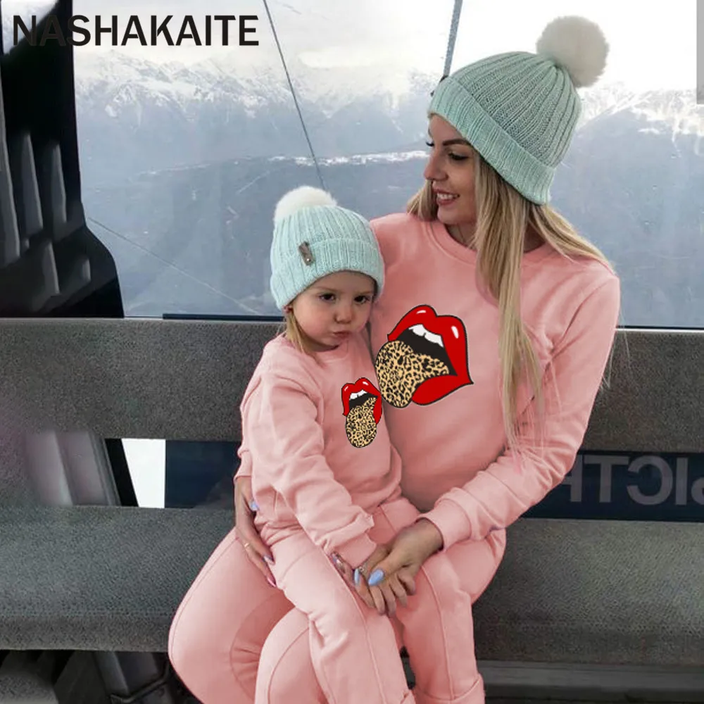 NASHAKAITE/семейная одежда для мамы и дочки Свитер с принтом большой язык рот Одежда