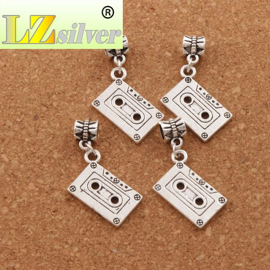 Music Cassette Tape Charm Beads 100pcs zinc alloy Dangle Fit European Bracelets B258 37.8X16.2mm