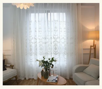 

High-grade White Embroidery Flower Screens European Style Voile Tulle Sheer for Bedroom Living Room Windows Curtain Curtains