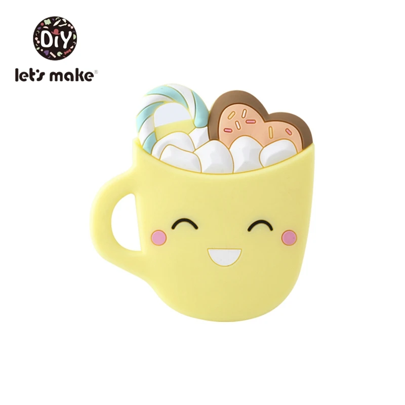 Smiley cup yellow Let's Make 5 шт. Детские Прорезыватели Bpa бесплатно силиконовая Подвеска DIY Прорезыватель для зубов бургер мультфильм гамбургер запатентованный продукт Прорезыватель зубов - Цвет: Smiley cup yellow