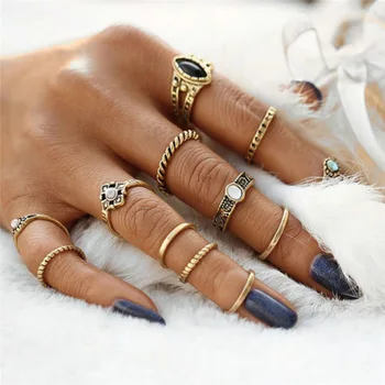 

MIDY 12pcs Retro Stone Set Rings Kольца For Women Girl Bohemian Knuckle Ring Female Fashion Jewelry Gifts Dropshipping