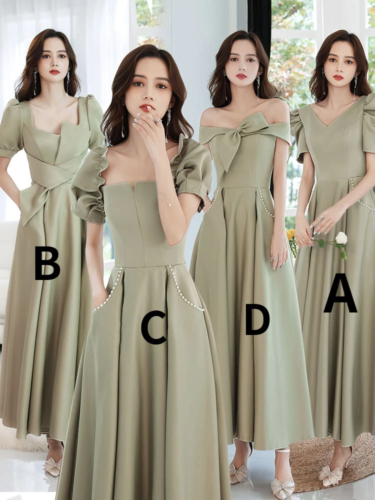 Elegant Bean Green Bridesmaid Dresses 2021 with Short Sleeves for Wedding  Party Guest Cheap Women Vestido Dama De Honor|Bridesmaid Dresses| -  AliExpress