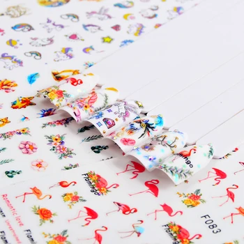 

5Pcs Blooming Flower Flamingo Necklace 3D Embossed Nail Sticker Colorful Decals Self Adhesive Sticker Decoration Set