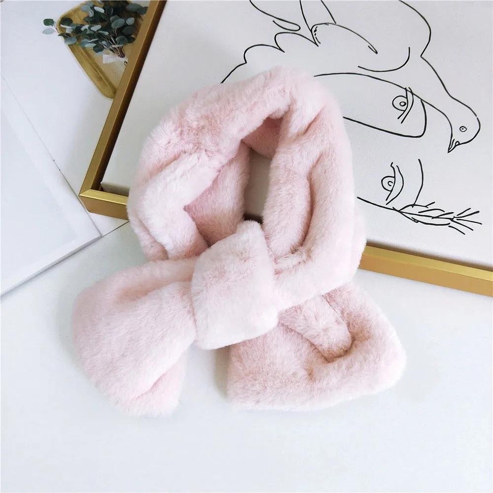 New Winter Thick Solid Color Black White Pink Faux Rabbit Fur Scarf Foulard Femme Womens Fau Fur Scarves and Neck Warmers - Цвет: Розовый