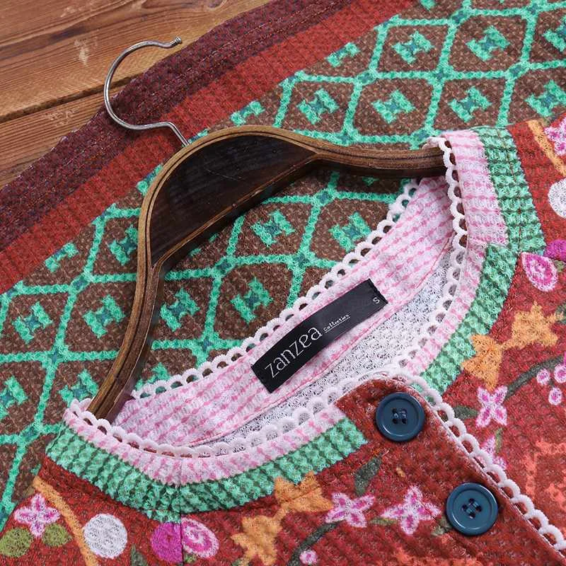 wonderful ZANZEA Women's Patchwork Cardigans Pull Femme Jackets Ethnic Print Coats Single Button Overcoat Fem