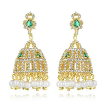 

Indian Bollywood Jhumka AAA Zircon Crystal Bells Beads Drop Earring Bridal Wedding Party Jhumki Ethnic Dubai Gypsy Jewelry Gift
