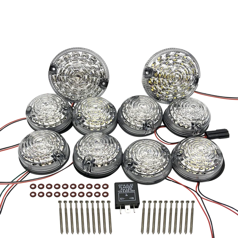 

10PCs/Kit For Land Rover Defender light sets Front Rear Reverse Fog Side Lights clear Lens Complete Led Lamp Upgrade Kit
