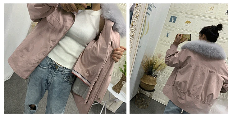 Top 2019 new Parka Winter Real Fur Coat Jacket Women Natural Fox Fur Collar Detachable Rex Rabbit Liner Loose Outerwear 11
