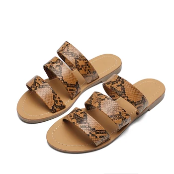 

2020 Women Summer Slippers Ladies Fashion Snake Pattern Slides Female Breathable Flats Woman Comfortable Footwear 2020 Plus Size