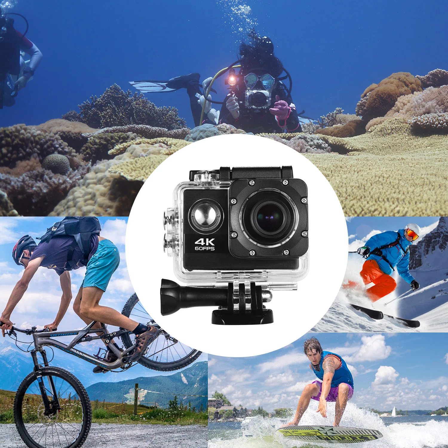 4K 60FPS для съемки в движении Sports mini Экшн камеры micro Камера Водонепроницаемый Wi-Fi 2-дюймовый HD Экран Спортивная камера для подводной съемки на глубине 30 М 170 градусов Широкий формат встроенный Батарея