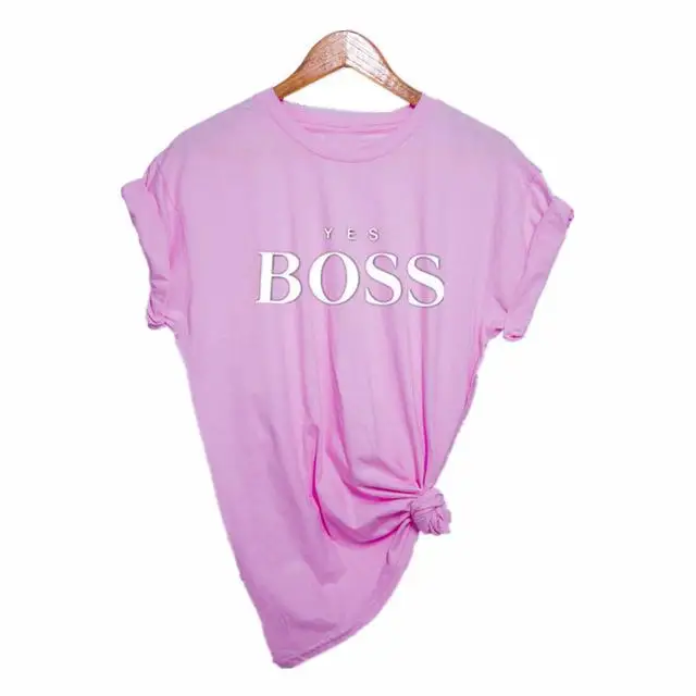 Yes футболка с надписью Boss, женская футболка с коротким рукавом и круглым вырезом, свободная футболка, летняя женская футболка, топы, Camisetas Mujer - Цвет: Pink-B