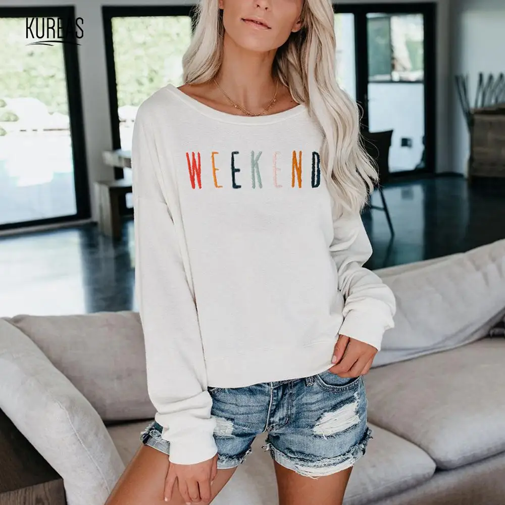 

Kureas Women Hoodies Winter Autumn Fashion Letter Embroidery Sweatshirt Long Sleeve Pullover Casual Baggy Tops Weekend