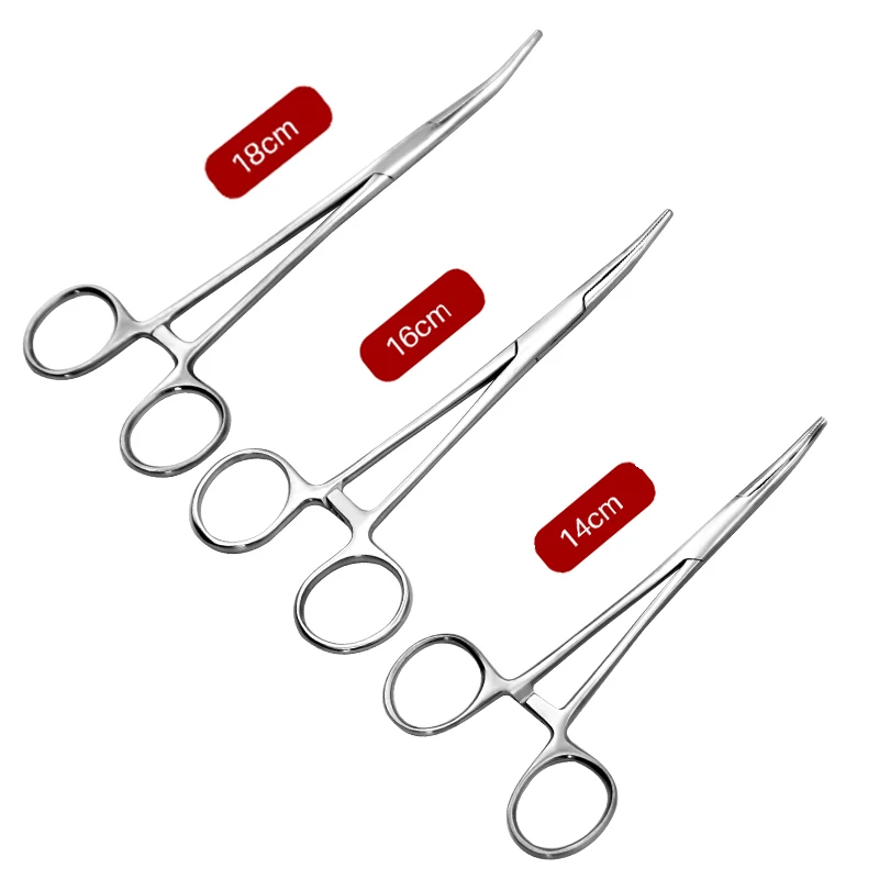 14/16/18cm Stainless Steel Hemostatic Forceps Clamp Veterinary Curved Tip Forceps Locking Clamps  Fish Hook Pliers